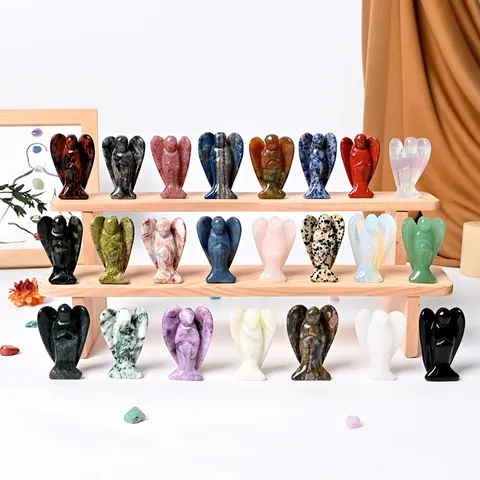 Natural Crystal Angel Figurine Carved Healing Gemstone Statue Pocket Guardian Angel Home Table Decor Craft Gift
