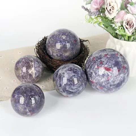 Natural Crystal Unicorn Stone Ball Polished Lepidolite Sphere Home Decor Healing Crystal Mineral Stone Ornament