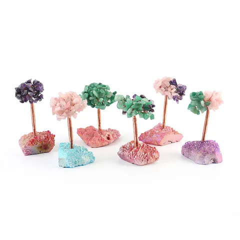 Handcrafted Natural Crystal Tree Ornament Gemstone Feng Shui Bonsai Tree Wealth Tree For Home Office Desk Decor
