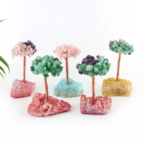 Handcrafted Natural Crystal Tree Ornament Gemstone Feng Shui Bonsai Tree Wealth Tree For Home Office Desk Decor