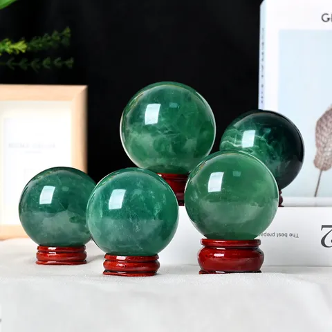Natural Green Fluorite Crystal Ball Raw Stone Polished Energy Ball Home Desktop Decorative Ornament Mineral Specimen