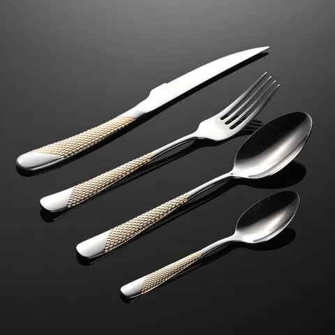 304 Edelstahl Besteckset Vergoldet Wabenstruktur Steakmesser Abendessen Gabel Löffel Spiegel Poliert Westliches Geschirr Für Bankett Hochzeit Essen
