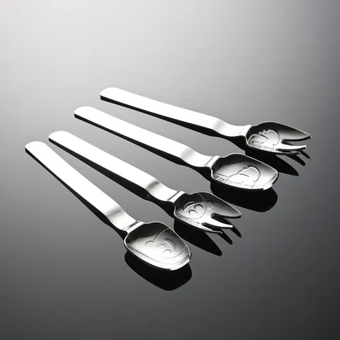 304 Stainless Steel Children Tableware Cute Koala Bear Stamped Spoon Fork For Baby Creative Cartoon Kids Feeding Utensils Mirror Polished