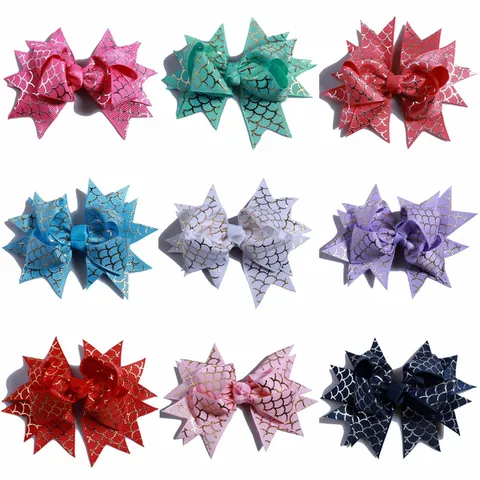 Kids Glitter Fish Scale Bowknot Hair Accessories Swallowtail Sequins Hair Ties For Girls Costume Accessories