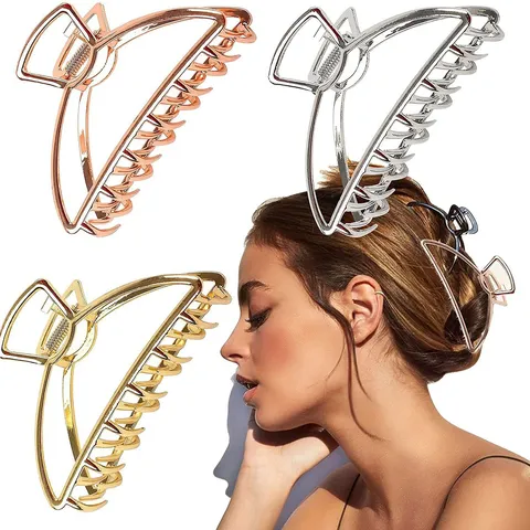 Ensemble de Pinces à Cheveux Géométriques en Métal pour Femmes Grandes Petites Pinces Crabe Ajourées Antidérapantes Or Argent Or Rose Noir Accessoires