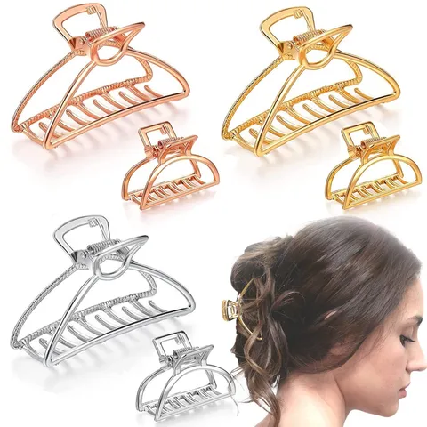 Minimalist Alloy Metal Hair Claw Clip Women Geometric Hollow Out Shark Clip Gold Silver Rose Gold Black Hair Accessory