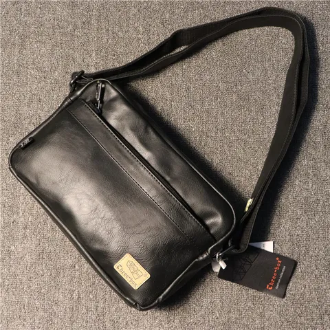 Mens Casual PU Leather Shoulder Bag Solid Color Crossbody Messenger Bag With Front Zipper Pocket Daily Use