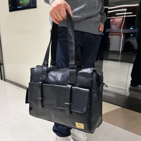Borsa Portadocumenti da Lavoro per Uomo Borsa per Laptop in Pelle PU Vintage Tote Bag Grande Capacità Borsa a Tracolla da Viaggio Casual