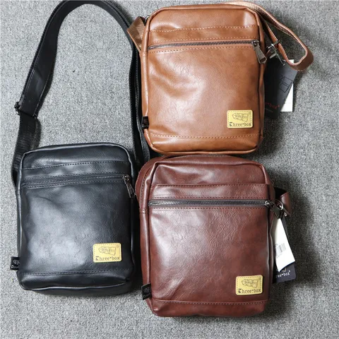 Borsa a Tracolla Verticale in Pelle PU da Uomo Retro Casual Crossbody Messenger Tasca Giornaliera