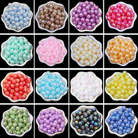 ABS Iridescent Artificial Pearl Round Loose Beads Rainbow Lustre Loose Craft Beads For DIY Hairpin Bracelet Necklace Earrings Jewelry Making Components