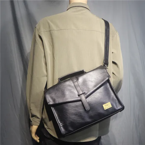 Borsa da Lavoro per Uomo in Pelle PU Vintage Casual Borsa a Tracolla per Laptop