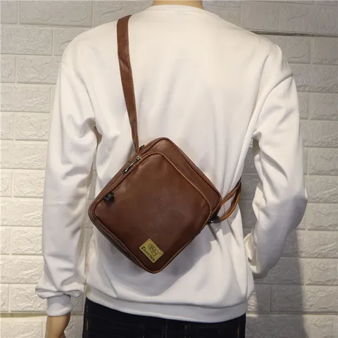 Borsa a Tracolla Casual in Pelle PU da Uomo Piccola Borsa a Spalla Verticale Moda Esterno Affari Quotidiani