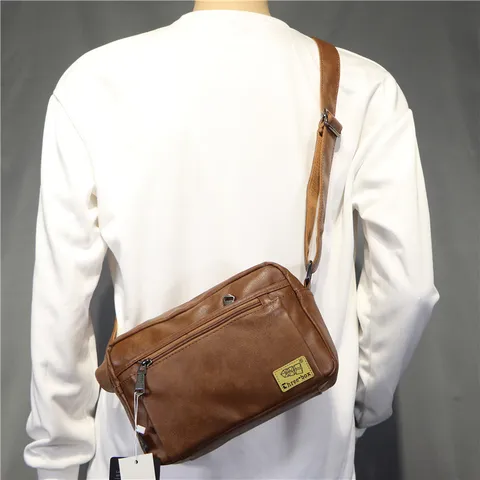 Borsa a Tracolla Casual in Pelle PU da Uomo Moda Tinta Unita Cerniera Borsa a Spalla Vintage Messenger per Viaggi Giornalieri