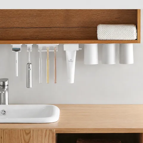 Magnetische Tandenborstelhouder Voor Wandmontage Met Automatische Tandpasta-Knijper Ondersteboven Mondwaterbeker Opbergrek Voor Badkamer Toilet