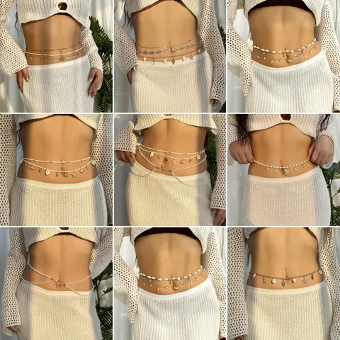 Mode Legierung Künstliche Perle Muschel Seestern Taillenkette Für Damen Westlichen Mehrschichtige Strand Urlaub Körper Kette Körper Schmuck