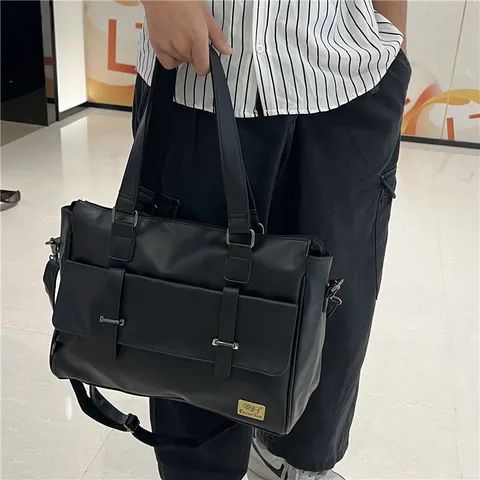 Sac pour Ordinateur Portable d'Affaires en Toile pour Hommes Grande Capacité Sac Bandoulière Épaule Vintage Cartable