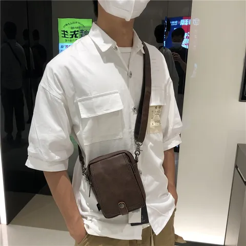 Borsa a Tracolla Verticale in Pelle PU da Uomo Borsa a Spalla Affari Casual