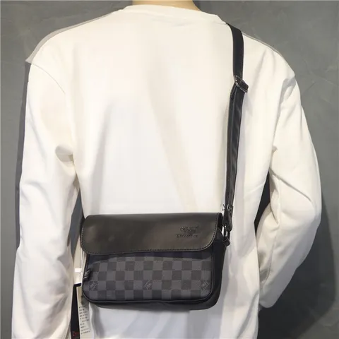 Borsa a Tracolla Casual in Pelle PU da Uomo Motivo Vintage a Quadri Messaggero Borsa a Spalla Impermeabile