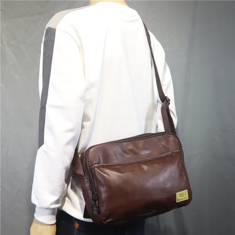 Borsa a Tracolla Casual da Uomo in Pelle PU Vintage Orizzontale Singola Borsa a Tracolla per Lavoro Viaggio