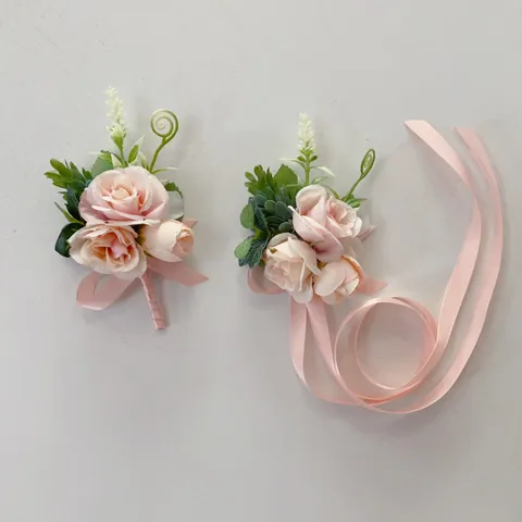 Pink Artificial Silk Rose Flower Corsage Wrist Flower Wedding Bride Bridesmaid Photography Party Decorative Flower