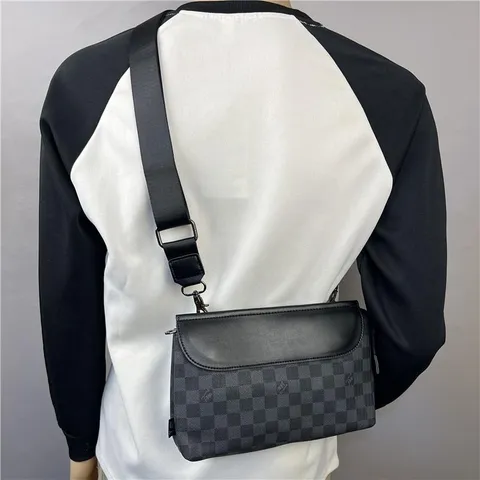 Sac Bandoulière Mode pour Homme en Cuir PU Motif à Carreaux Sac d'Épaule Décontracté Sac Messager Imperméable pour Voyage