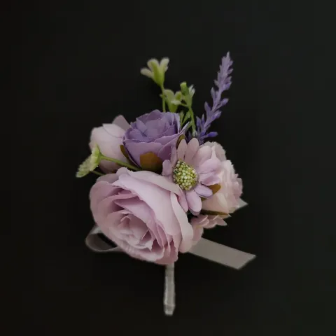 Paarse Kunstzijde Bloem Corsage Pak Reversspeld Voor Bruidegom Bruiloft Feest Corsage