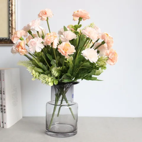 Artificial Carnation Silk Flower Bouquet Realistic Fabric Floral Arrangement For Home Decor Wedding Photography Party