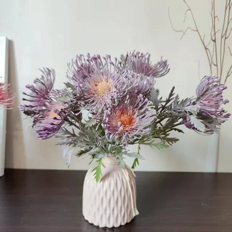 Artificial Silk Flowers Flocked Pin Cushion Flower Simulation Floral Arrangement For Home Wedding Decor