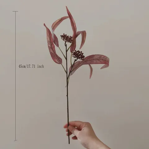Artificial Eucalyptus Branch Long Leaf Silk Flower With Fruit Autumn Color For Home Decor Wedding Floral Arrangement