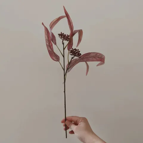 Artificial Eucalyptus Branch Long Leaf Silk Flower With Fruit Autumn Color For Home Decor Wedding Floral Arrangement