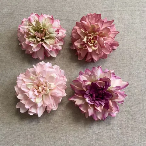Retro Artificial Dahlia Flower Head Silk Fabric Burned Edge Flower For DIY Hair Ornaments Wedding Photography Home Decor