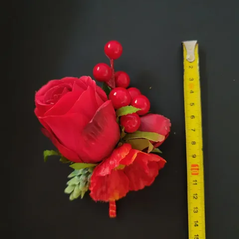 Artificial Silk Rose Flower Boutonniere Groom Groomsman Corsage Lapel Pin for Wedding Business Party Suit Decoration