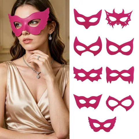 Women Sexy Pink Leather Eye Mask Cat Ear Bat Wings Face Mask For Roleplay Halloween Costume Masquerade Party Accessories