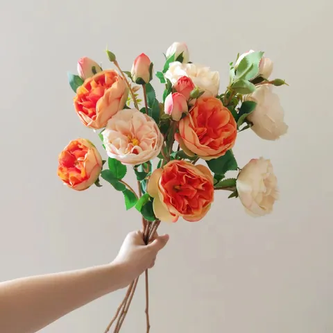 Multi Head Artificial Austin Rose Silk Flower Bouquet Fake Flowers For Home Wedding Party Floral Arrangement Interior Decoration
