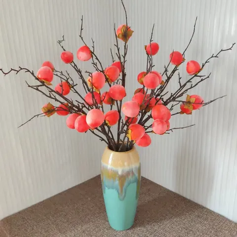 Ramo di Cachi Artificiale Stelo di Frutta Finta a 8 Teste Schiuma Bacche Rosso Arancione per Decorazione Casa Stile Cinese Oggetti di Scena