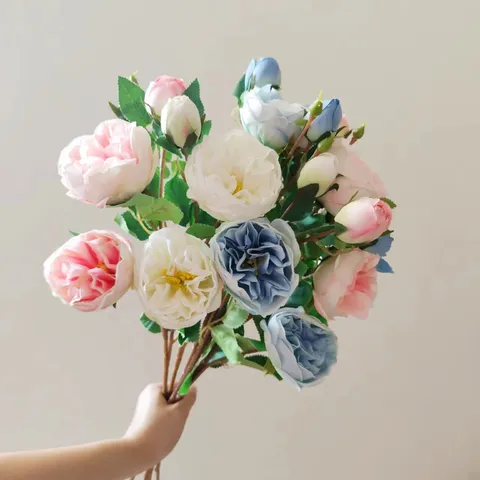 Multi Head Artificial Austin Rose Silk Flower Bouquet Fake Flowers For Home Wedding Party Floral Arrangement Interior Decoration