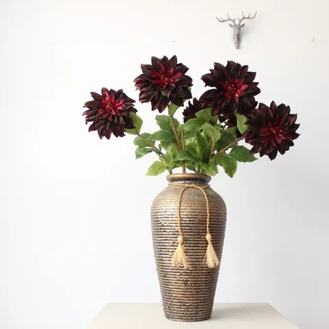 Single Branch Large Dahlia Artificial Silk Flower Home Wedding Decoration Prop Living Room Floral Arrangement