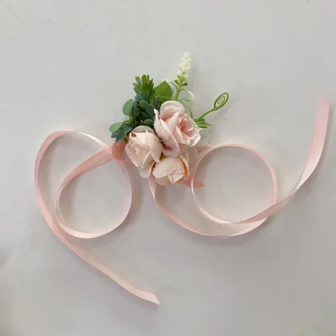 Pink Artificial Silk Rose Flower Corsage Wrist Flower Wedding Bride Bridesmaid Photography Party Decorative Flower