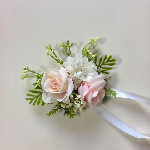 Pink Artificial Rose Wrist Flower Wedding Party Decorative Floral Candle Cup Corsage Simulation Flower Accessory