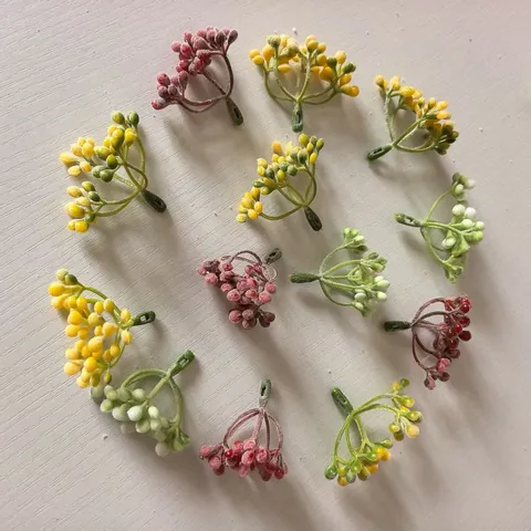 Artificial Flocked Berry Stems Small Fruit Branches For DIY Wreath Floral Arrangement Home Wedding Party Decoration