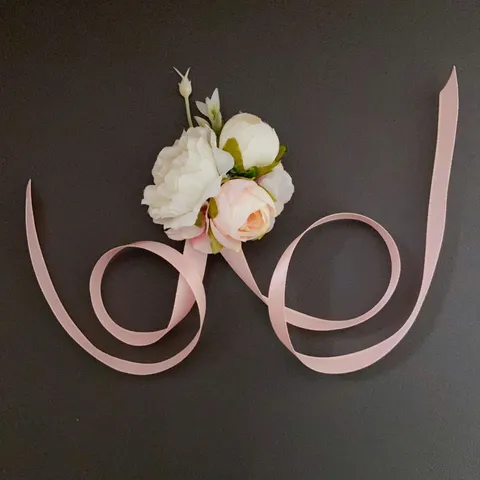 Pink White Artificial Silk Flower Corsage Hair Accessory Ribbon For Wedding Photography Graduation Hanfu Party