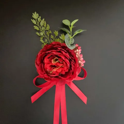 Red Wedding Corsage And Wrist Flower Set Artificial Silk Rose Flower Boutonniere For Groom Groomsmen Bridesmaid Party Decor