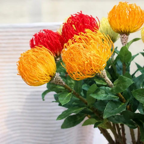 Single Stem Flocked Pincushion Artificial Flower Silk Plastic Plant Home Decor Photography Background Floral Arrangement