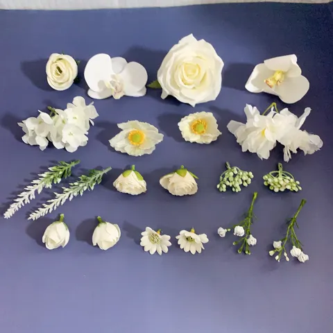 Têtes de Fleurs en Soie Artificielle Blanc Rose Orchidée Pâquerette Mélangées Bricolage Artisanat Pour Hanfu Chapeau de Graduation Accessoires Cheveux Décoration