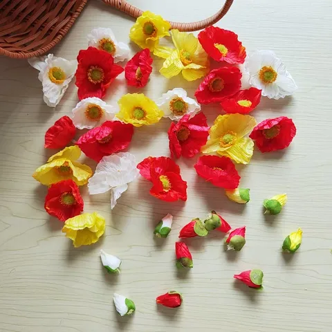 Artificial Silk Poppy Flower Heads DIY Hair Accessories Craft Fake Flowers Wedding Home Decor Floral Arrangement