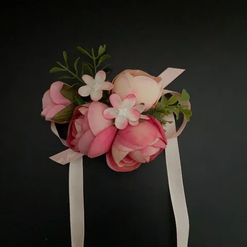 Handmade Silk Rose Boutonniere Wrist Corsage Wedding Party Decorative Flower Groom Groomsman Bridesmaid Floral Prop