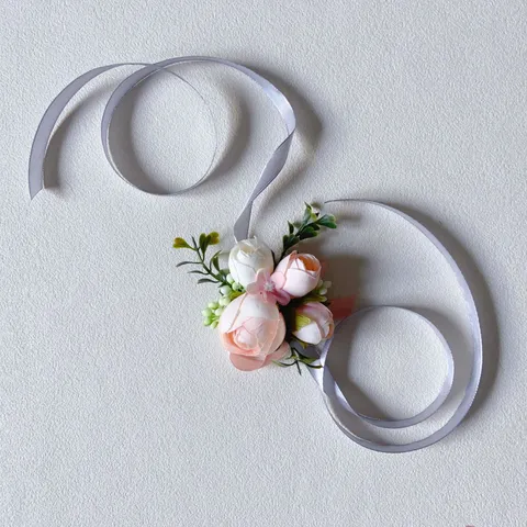 Light Pink Wedding Boutonniere And Wrist Corsage Artificial Rose Silk Flower Groom Groomsmen Corsages Party Suit Decor