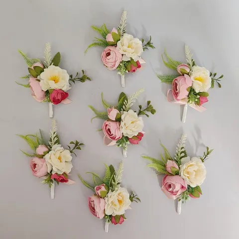 Artificial Rose Boutonniere Wrist Flower Silk Flower Wedding Groomsmen Bridesmaid Corsage Party Floral Decor