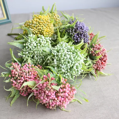 Artificial Fern Berry Plant Flower Stem PVC Simulation Foliage Floral Arrangement For Home Decor Photography Props