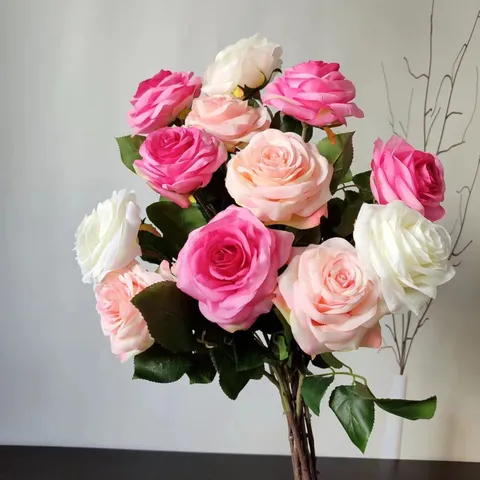 Single Branch Artificial Rose Flower Large Silk Rose For Home Wedding Decoration Fake Floral Arrangement Party Decor